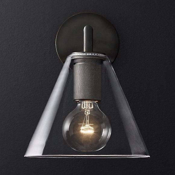 Бра RH Utilitaire Funnel Shade Single Sconce Black Прозрачное Стекло Темная бронза в Краснодаре | Loft Concept 