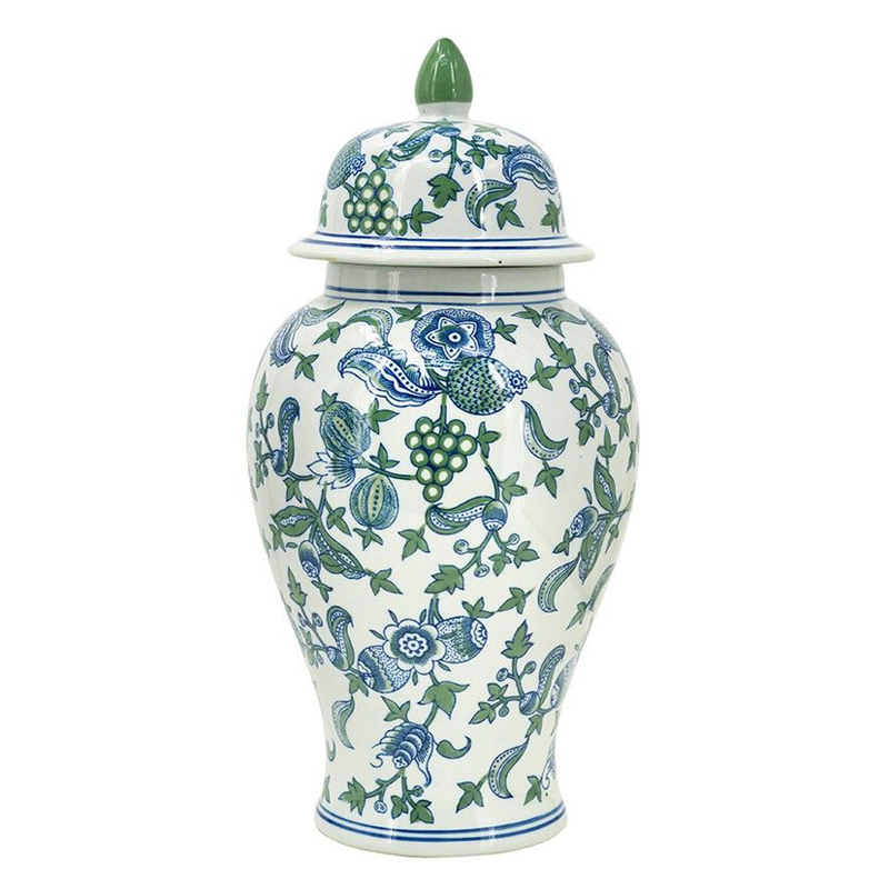 Ваза с крышкой и зелено-голубым рисунком на белом фоне 51 см Blue & White Ornament Белый Синий Ваза с крышкой и зелено-голубым рисунком на белом фоне 51 см Blue & White Ornament Белый Синий в Краснодаре | Loft Concept