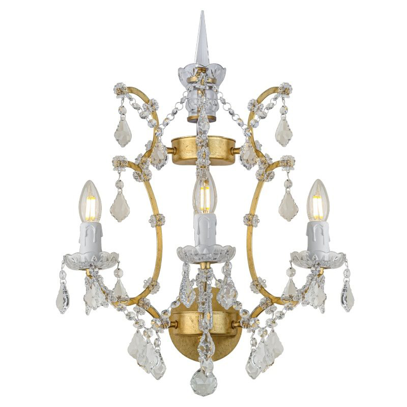 Бра 19th c. Rococo IRON & CLEAR CRYSTAL Gold Wall Lamp Золотой Прозрачное Стекло в Краснодаре | Loft Concept 