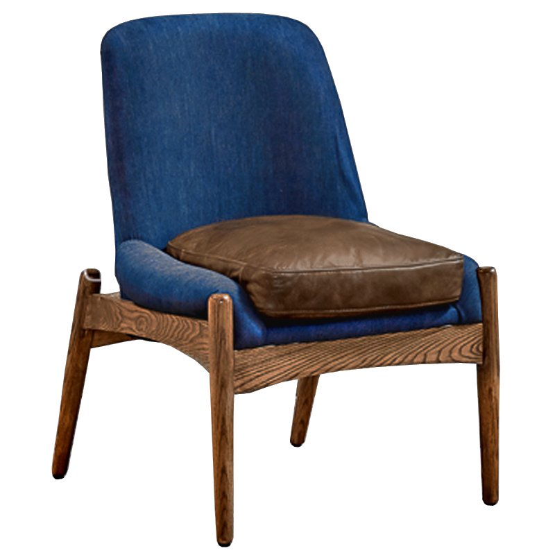 Кресло NAXOS CHAIR BLUE Leather and linen Синий Дерево Табак в Краснодаре | Loft Concept 