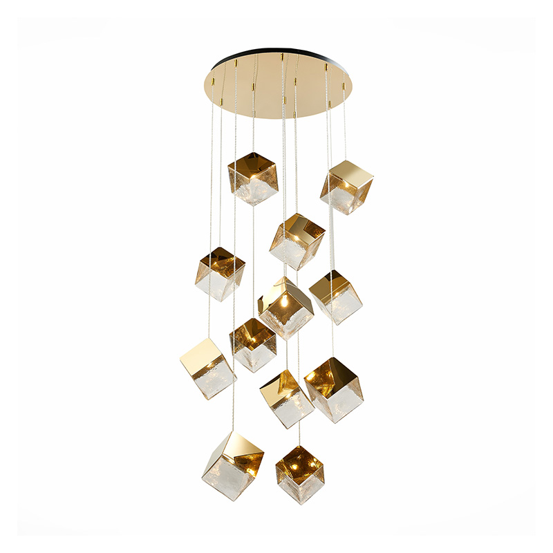 Потолочная люстра Pyrite Chandelier golden cube 12 Золотой Прозрачный в Краснодаре | Loft Concept 