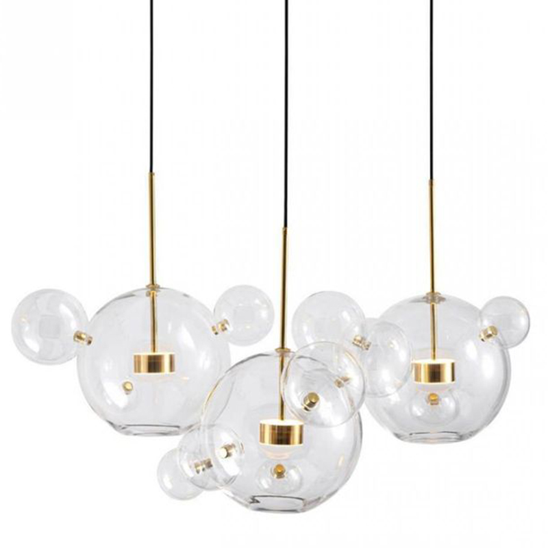 Светодиодный светильник Giopato & Coombes Bubble Chandelier Linear Circle 3 плафона Белый Золотой Прозрачное Стекло в Краснодаре | Loft Concept 