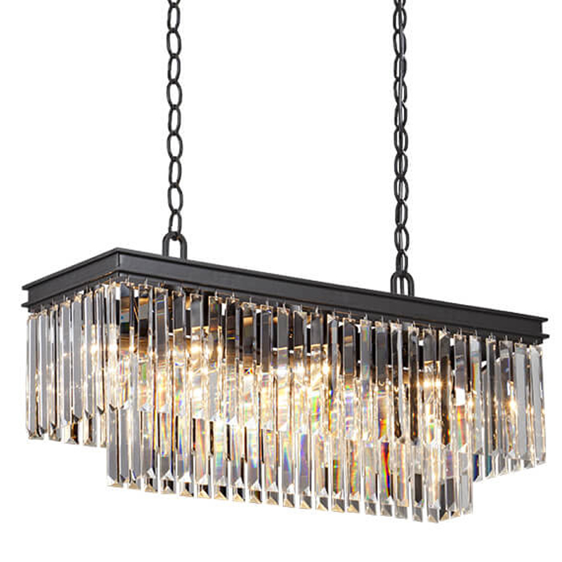 Люстра RH 1920s Odeon Clear Glass Rectangular Chandelier Black iron Длина 80 Прозрачное Стекло Черный матовый в Краснодаре | Loft Concept 