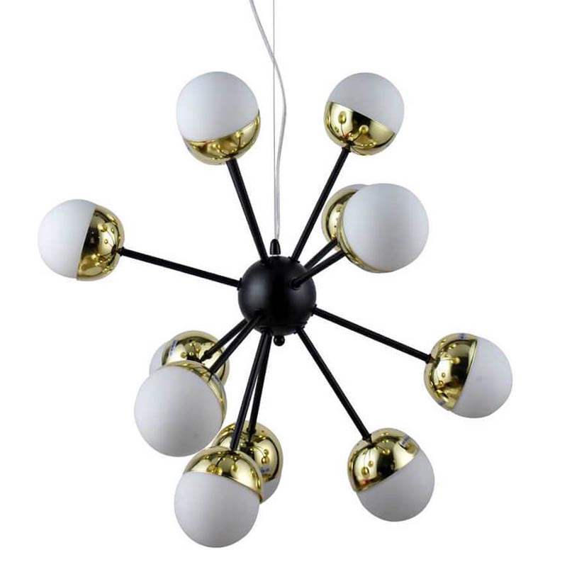 Люстра Sputnik White and Gold Globe Chandelier 12 Черный Золотой Белый в Краснодаре | Loft Concept 