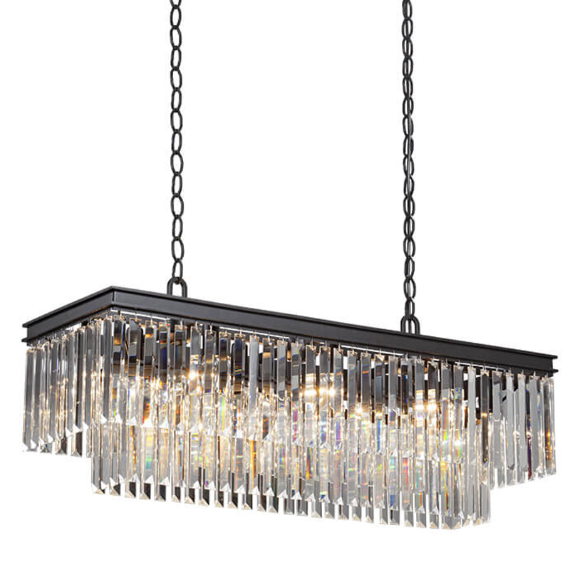 Люстра RH 1920s Odeon Clear Glass Rectangular Chandelier Black iron 100 Черный матовый Прозрачное Стекло в Краснодаре | Loft Concept 