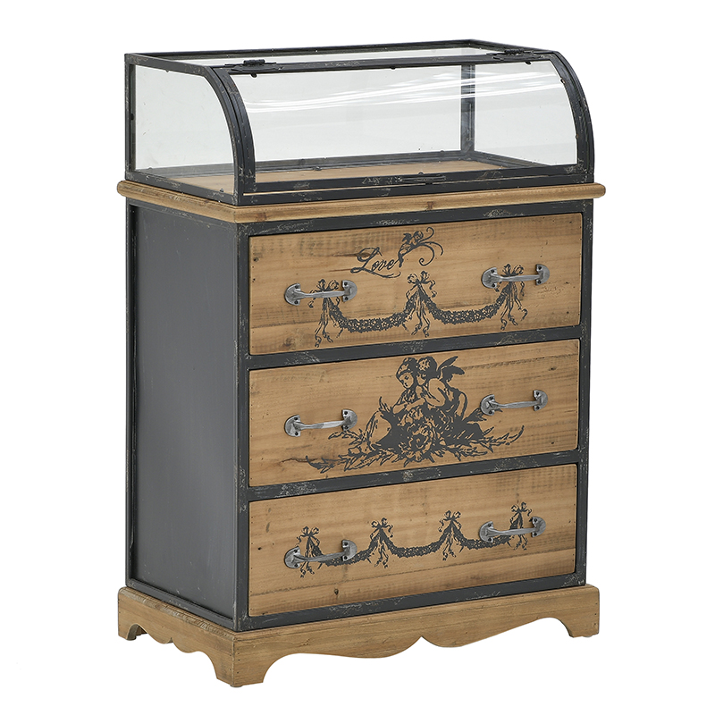 Комод со стеклянной витриной в стиле прованс Lesia Chest of Drawers Черный Коричневый в Краснодаре | Loft Concept 