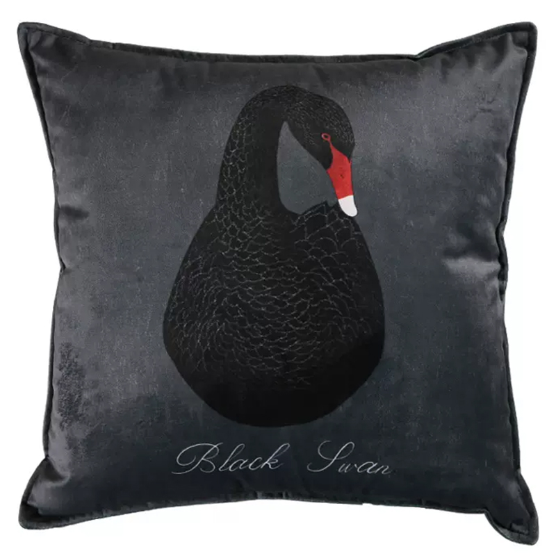 Декоративная подушка Black Swan I Cushion Черная Черный Серый Красный в Краснодаре | Loft Concept 