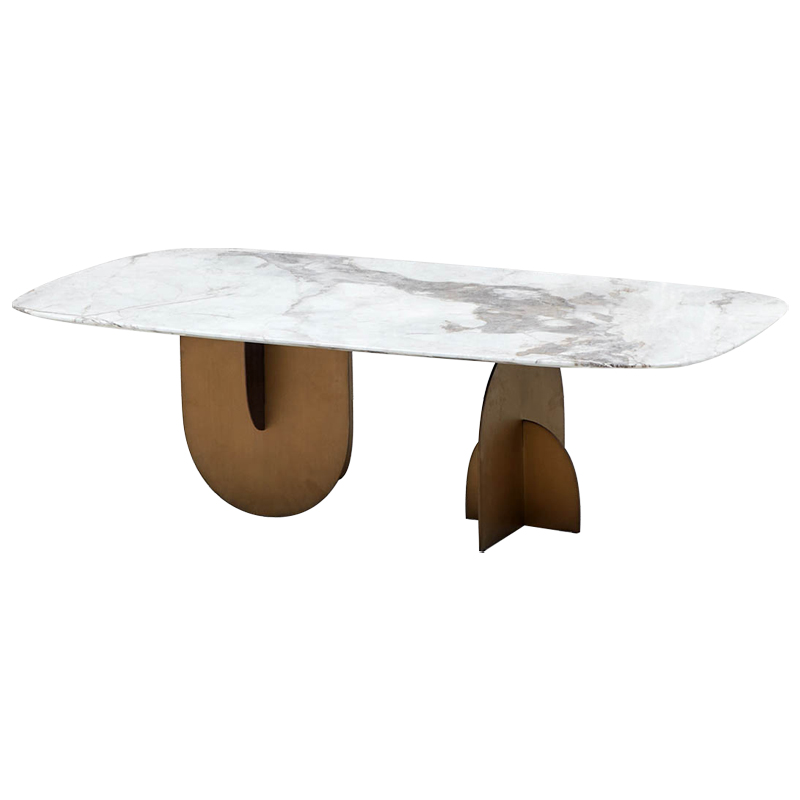 Кофейный стол Aoife Marble Dining Table Латунь Белый Мрамор Bianco Серый в Краснодаре | Loft Concept 