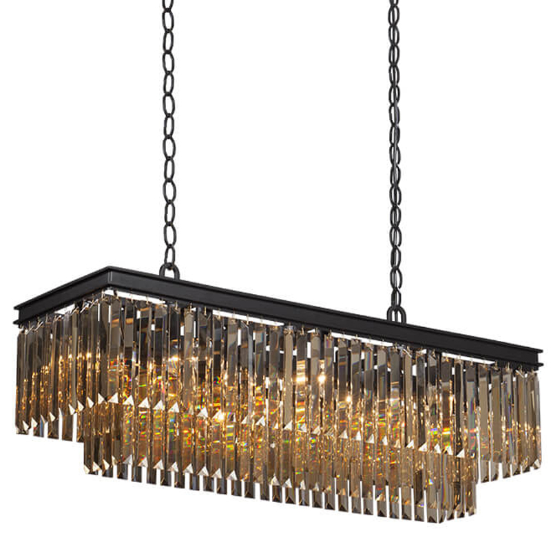 Люстра Odeon Amber Glass Rectangular Chandelier Black iron Янтарное стекло длина 100 Черный матовый в Краснодаре | Loft Concept 