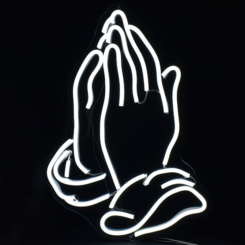 Неоновая настенная лампа Praying Hands Neon Wall Lamp Белый Прозрачный в Краснодаре | Loft Concept 