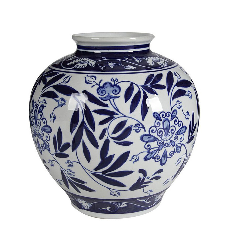 Ваза округлой формы с бело-синим цветочным орнаментом Blue & White Ornament Белый Синий Ваза округлой формы с бело-синим цветочным орнаментом Blue & White Ornament Белый Синий в Краснодаре | Loft Concept