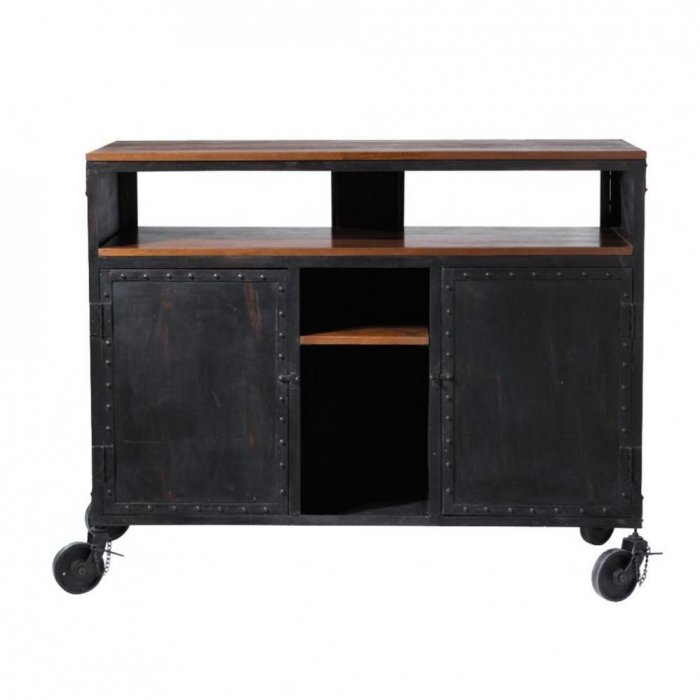 Комод в стиле Индастриал на колёсах Industrial Bar Oak Chest Черный в Краснодаре | Loft Concept 