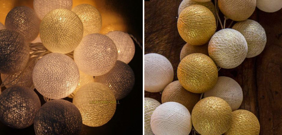 Гирлянда хлопковые фонарики Сotton Ball Gold Mix - Loft-Concept в Краснодаре