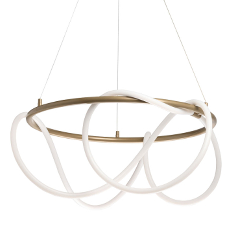 Люстра подвесная круглая золотого цвета с белыми изогнутыми световыми линиями Luke Lampco Tracer Lamp Белый Золотой в Краснодаре | Loft Concept 