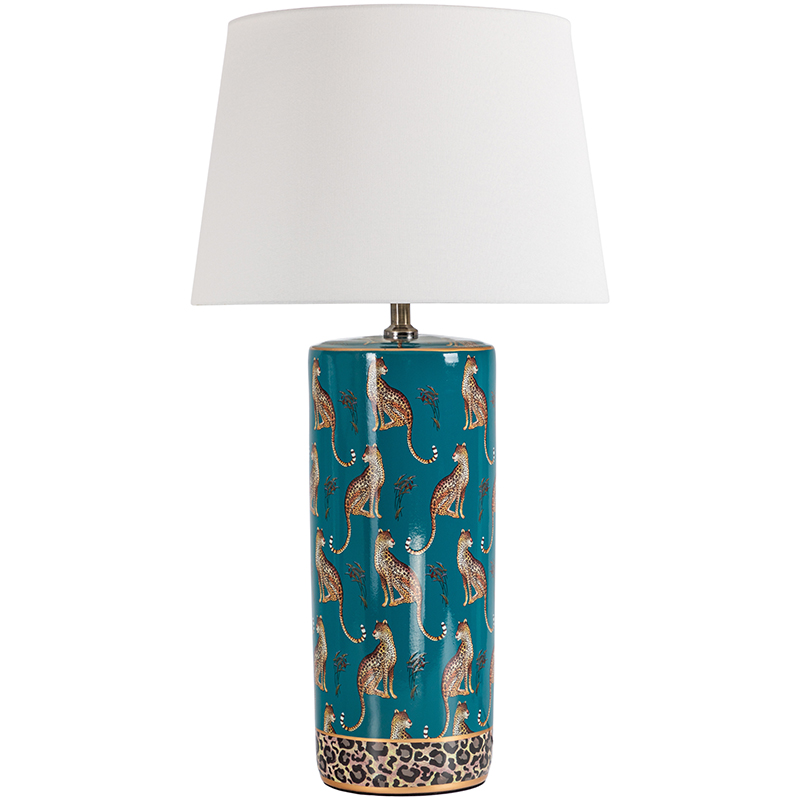 Настольная лампа с абажуром Leopard Lampshade Emerald Изумрудный Белый Коричневый в Краснодаре | Loft Concept 