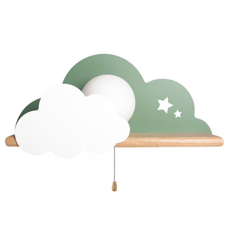 Бра с полкой зелёное Облако Wall Lamp Green Cloud Зеленый Древесина в Краснодаре | Loft Concept 