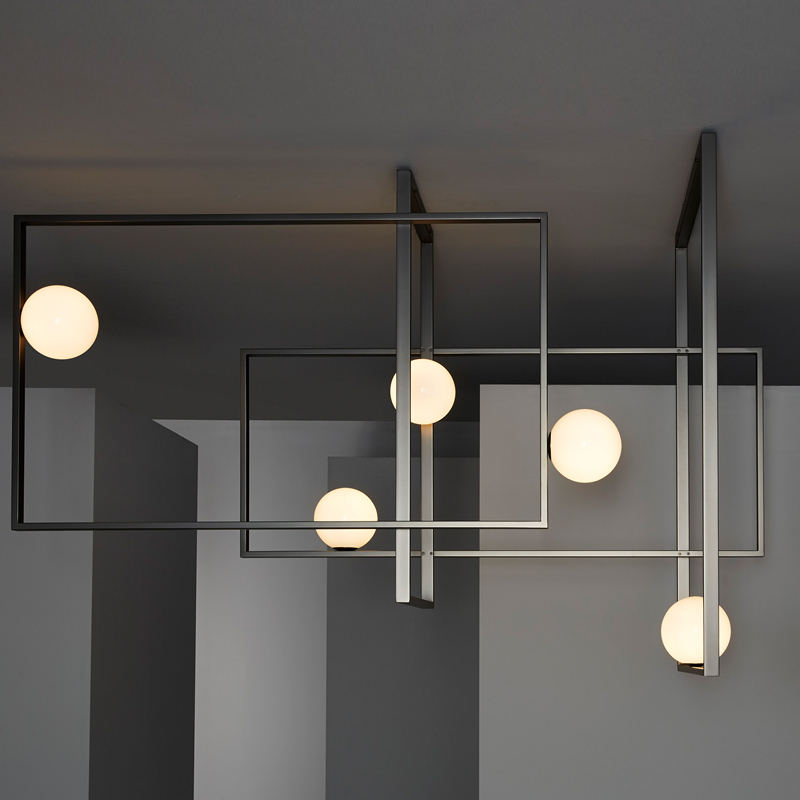 Люстра Mondrian Glass Venicem Ceiling Lamp graphite Белое матовое стекло Графит сатин в Краснодаре | Loft Concept 