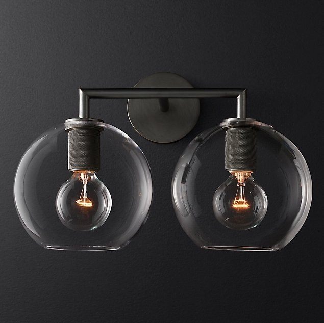 Бра RH Utilitaire Globe Shade Double Sconce Black Прозрачное Стекло Темная бронза в Краснодаре | Loft Concept 