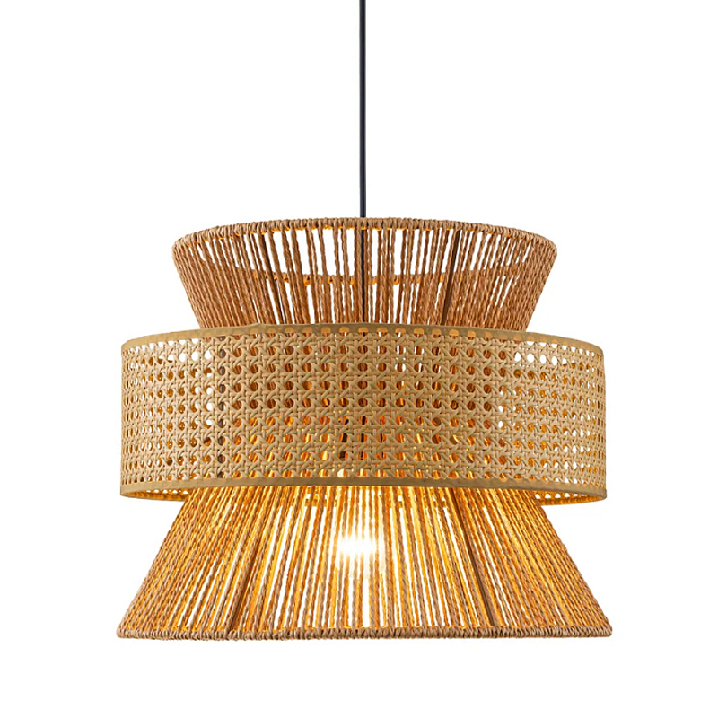 Подвесной светильник с абажуром из натуральных материалов Light Inside the Cell Бежевый Черный в Краснодаре | Loft Concept 