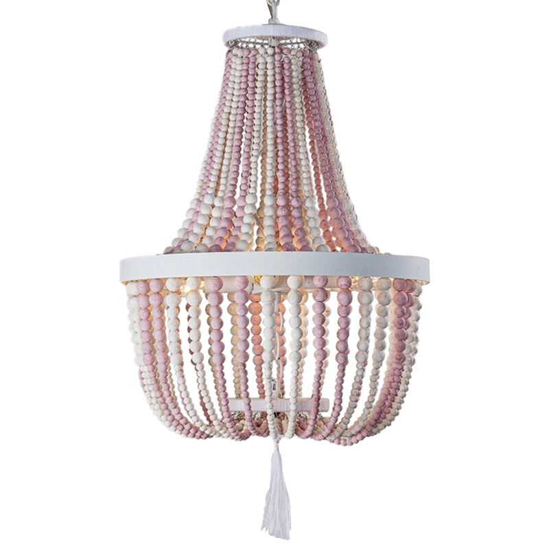 Люстра каплевидной формы украшенная круглыми бусинами розовая Wooden Pink Chandelier Белый Розовый в Краснодаре | Loft Concept 