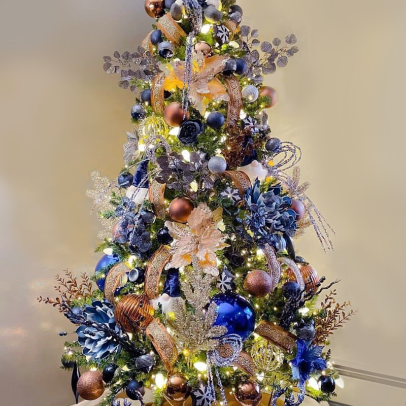 Дизайнерская Ель Синие Цветы Christmas tree Blue flowers Синий Золотой Серебряный в Краснодаре | Loft Concept 