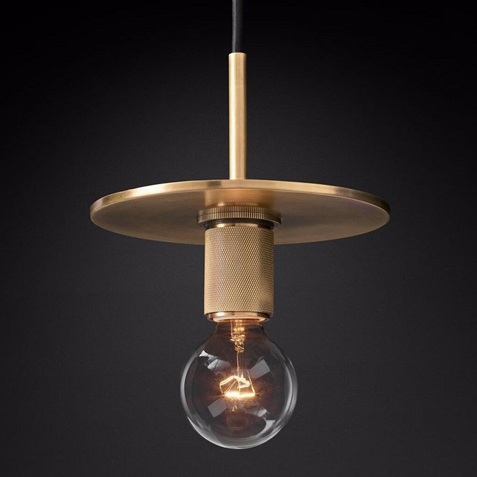 Подвесной светильник RH Utilitaire Disk Shade Pendant Brass Латунь Прозрачное Стекло в Краснодаре | Loft Concept 