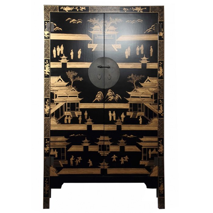 Китайский шкаф Black Gold Cabinet Low Черный в Краснодаре | Loft Concept 