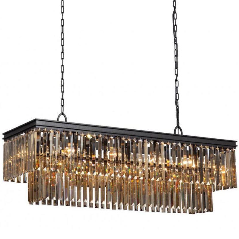 Люстра Odeon Amber Glass Rectangular Chandelier Black iron Янтарное стекло длина 120 Черный матовый в Краснодаре | Loft Concept 