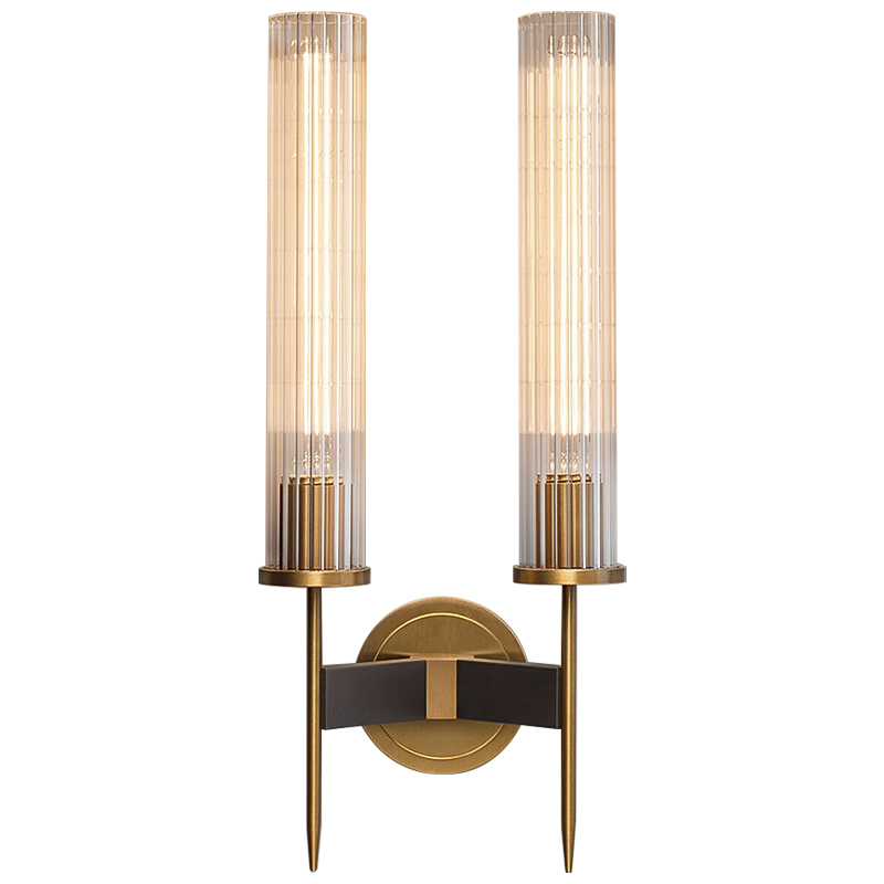 Бра Jonathan Browning ALOUETTE DOUBLE SCONCE Прозрачное Стекло Латунь Черный в Краснодаре | Loft Concept 