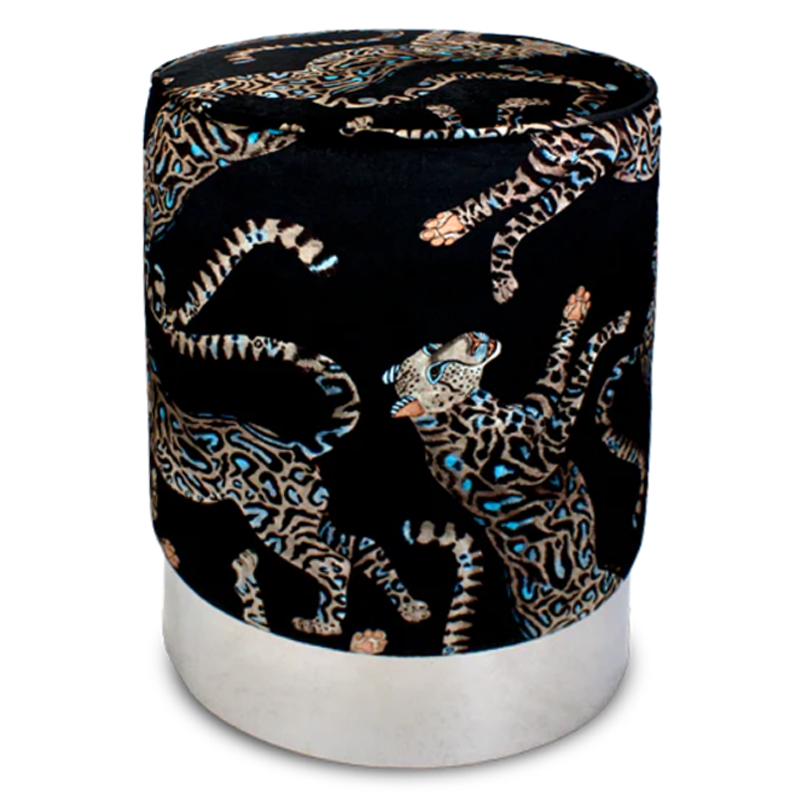 Пуф Леопарды Cheetah Kings Starry Nights Velvet Pouffe Черный Серебряный в Краснодаре | Loft Concept 