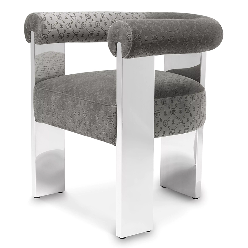 Стул Philipp Plein Dining Chair Icon Grey Серый Хром в Краснодаре | Loft Concept 