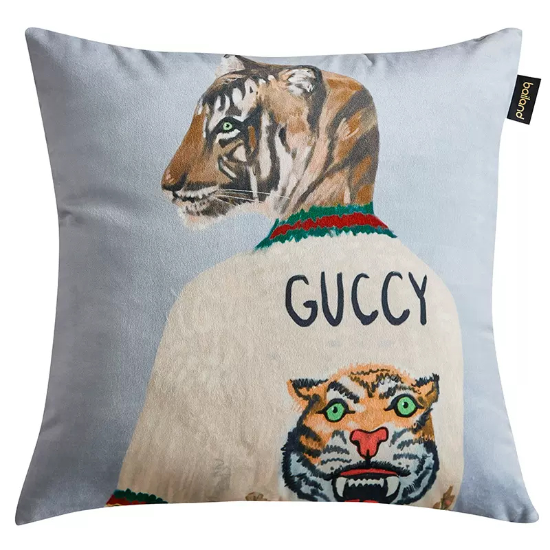 Декоративная подушка Стиль Gucci Tiger Cushion Grey Серый Мульти в Краснодаре | Loft Concept 