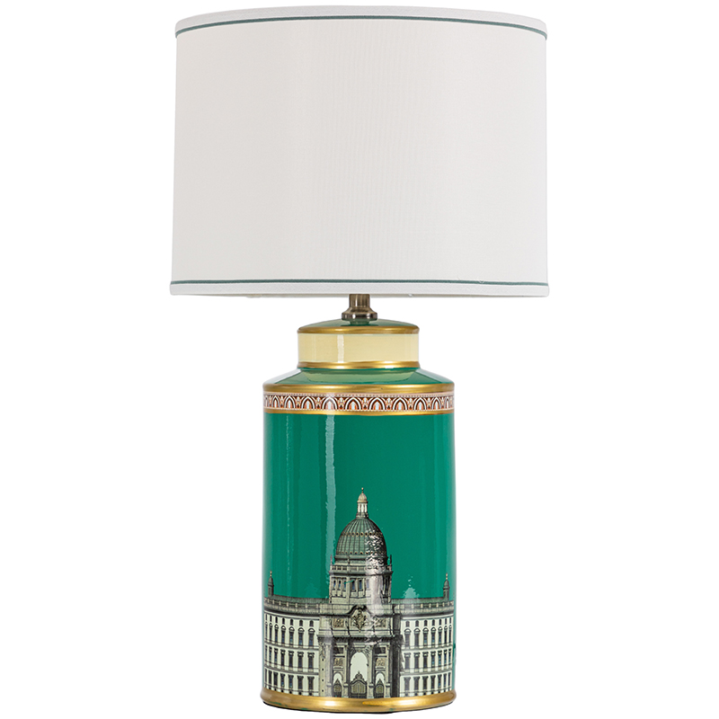 Настольная лампа Old Town Green Lampshade Белый Зеленый Золотой в Краснодаре | Loft Concept 