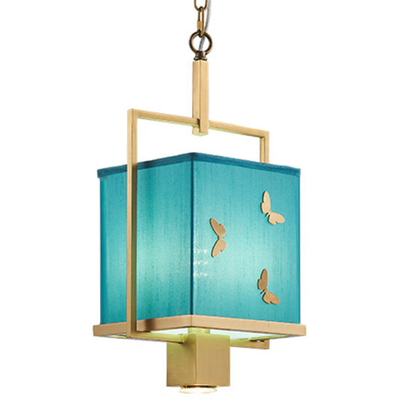 Светильник с бабочками Butterflies Blue Background Hanging lamp Латунь Бирюзовый в Краснодаре | Loft Concept 