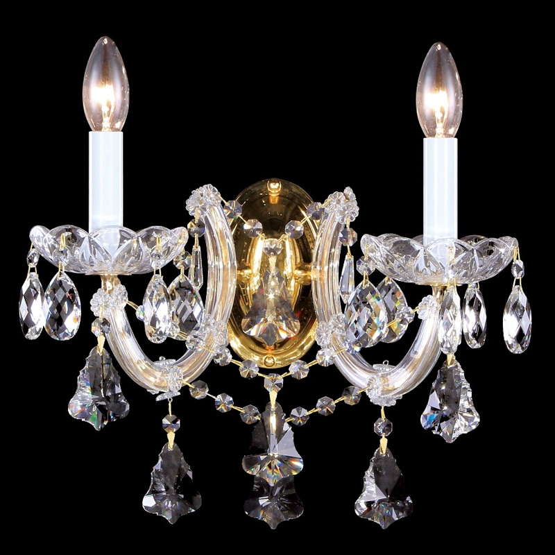 Бра с двумя лампами и хрустальными подвесками в классическом стиле Crystal lamps Золотой Прозрачное Стекло Бра с двумя лампами и хрустальными подвесками в классическом стиле Crystal lamps Золотой Прозрачное Стекло в Краснодаре | Loft Concept