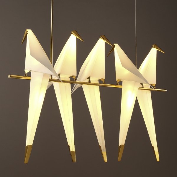 Люстра Origami Bird Chandelier Line 5 Бежево-серый Золотой в Краснодаре | Loft Concept 