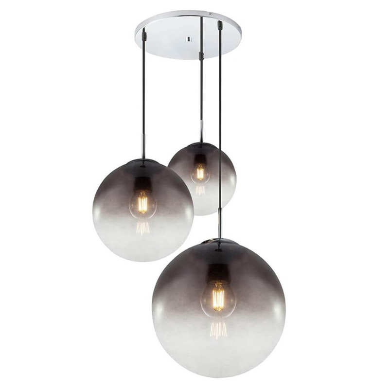 Люстра Ball Sunrise Pendant lamp smok 3 плафона Стекло Смок Хром в Краснодаре | Loft Concept 