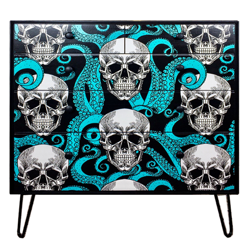 Комод с Черепами Chest of Drawers Skull and Octopus Черный Бирюзовый в Краснодаре | Loft Concept 