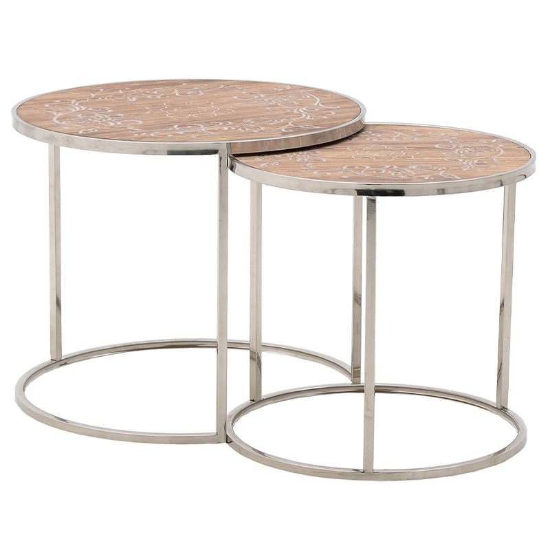 Комплект приставных столиков Malia Round Side Tables Древесина Серебряный в Краснодаре | Loft Concept 