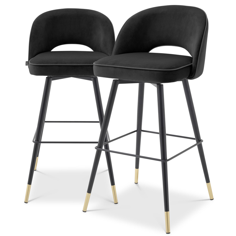 Комплект барных стульев Eichholtz Bar Stool Cliff set of 2 black Черный Латунь в Краснодаре | Loft Concept 