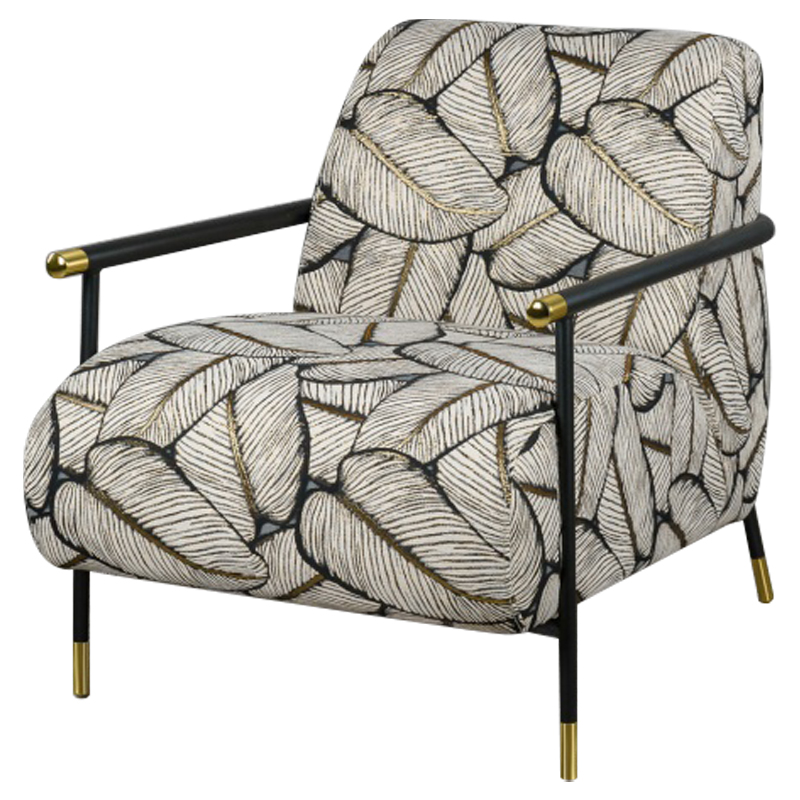 Кресло с Цветным принтом Листья Foliage Armchair Grey Серый ivory ( слоновая кость ) Черный Золотой в Краснодаре | Loft Concept 