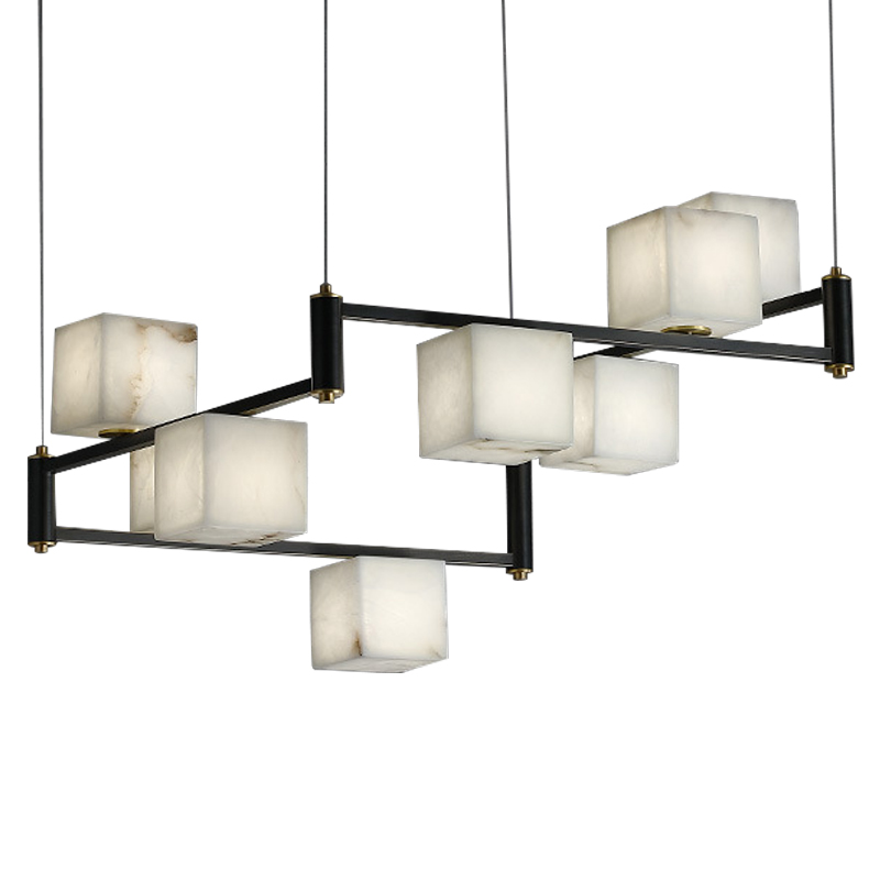 Люстра Marble Cubes Modern Light Chandelier 8 плафонов Латунь Черный Белый Мрамор Bianco в Краснодаре | Loft Concept 