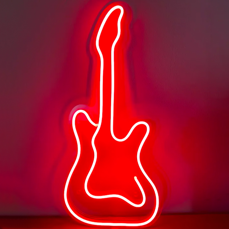 Неоновая настенная лампа Guitar Neon Wall Lamp Красный Прозрачный в Краснодаре | Loft Concept 