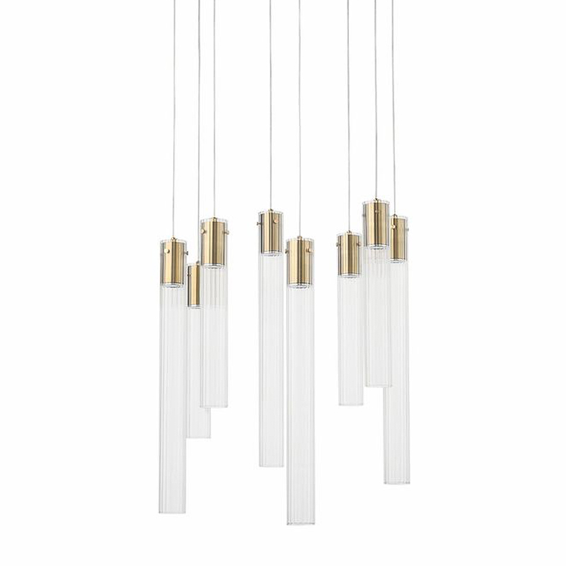 Люстра Jenae Glass Tubes Chandelier 8 Прозрачное Стекло Латунь в Краснодаре | Loft Concept 