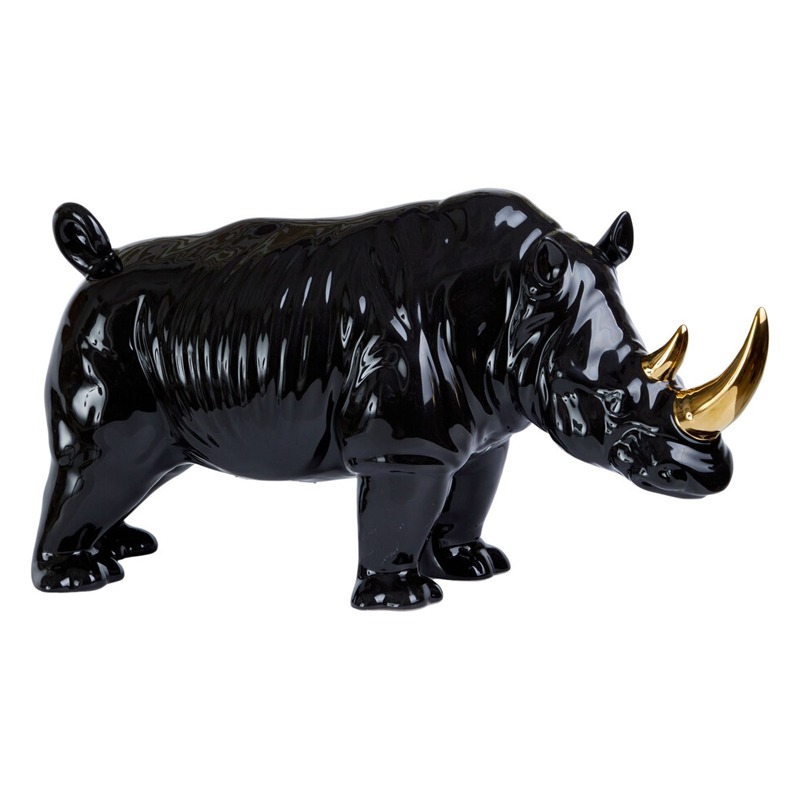 Статуэтка черный носорог с золотыми рогами Golden Horned Black Rhino Черный Золотой в Краснодаре | Loft Concept 
