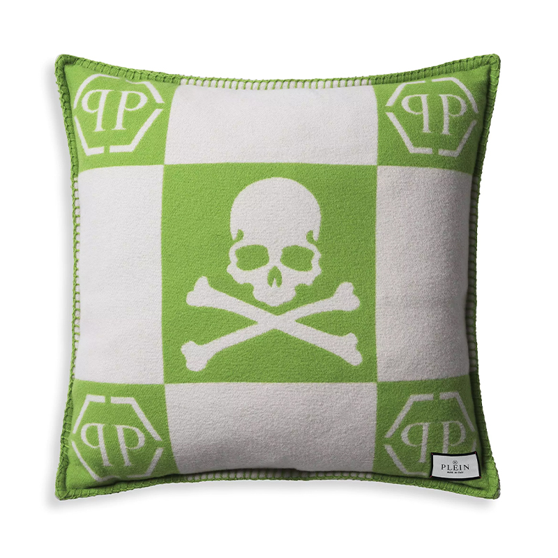 Подушка Philipp Plein Cushion Cashmere Skull 45 x 45 Green Зеленый Белый в Краснодаре | Loft Concept 