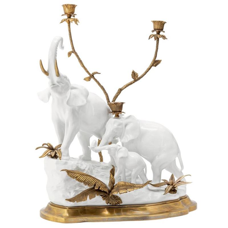 Подсвечник Abhika Candleholder Atlanta Elephants Белый Золотой в Краснодаре | Loft Concept 