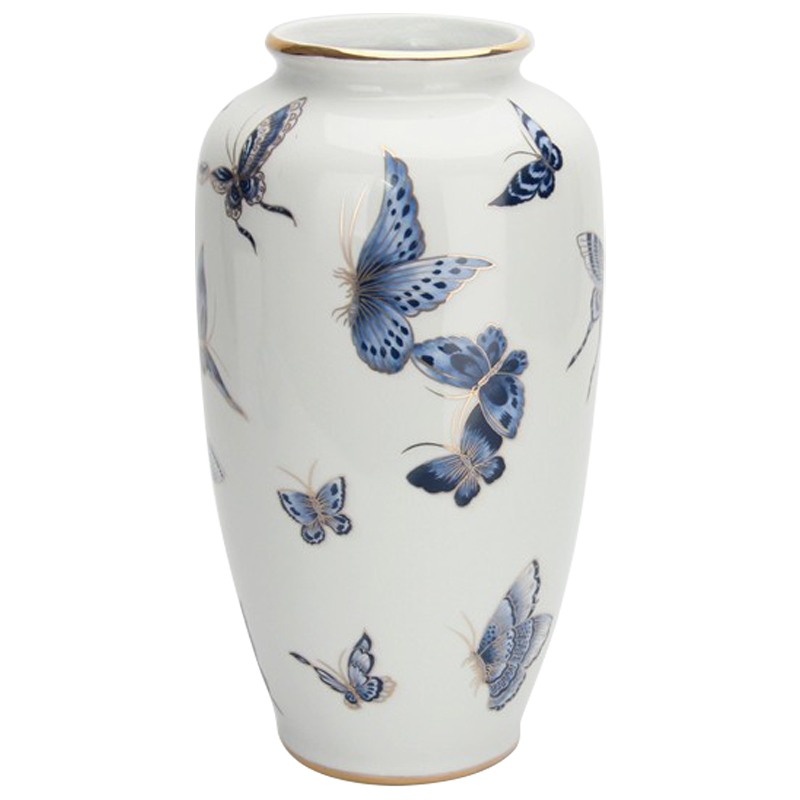 Ваза Porcelain Butterfly Blue and Gold Vase Белый Светло-синий Золотой в Краснодаре | Loft Concept 