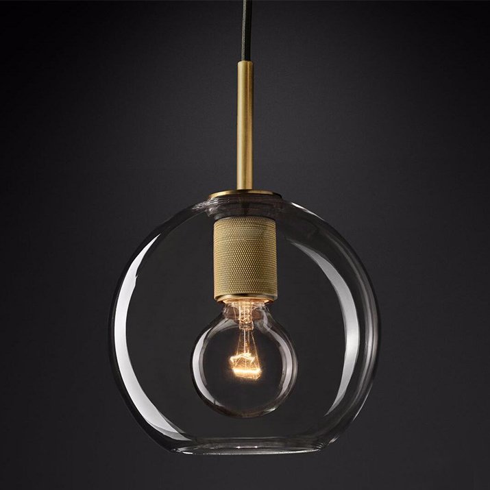 Подвесной светильник RH Utilitaire Globe Pendant Brass Латунь Прозрачное Стекло в Краснодаре | Loft Concept 