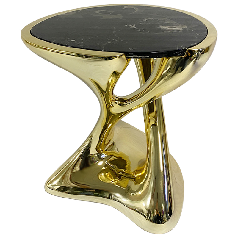 Приставной стол Molten Gold Side Table Глянцевое золото Черный Мрамор Nero в Краснодаре | Loft Concept 